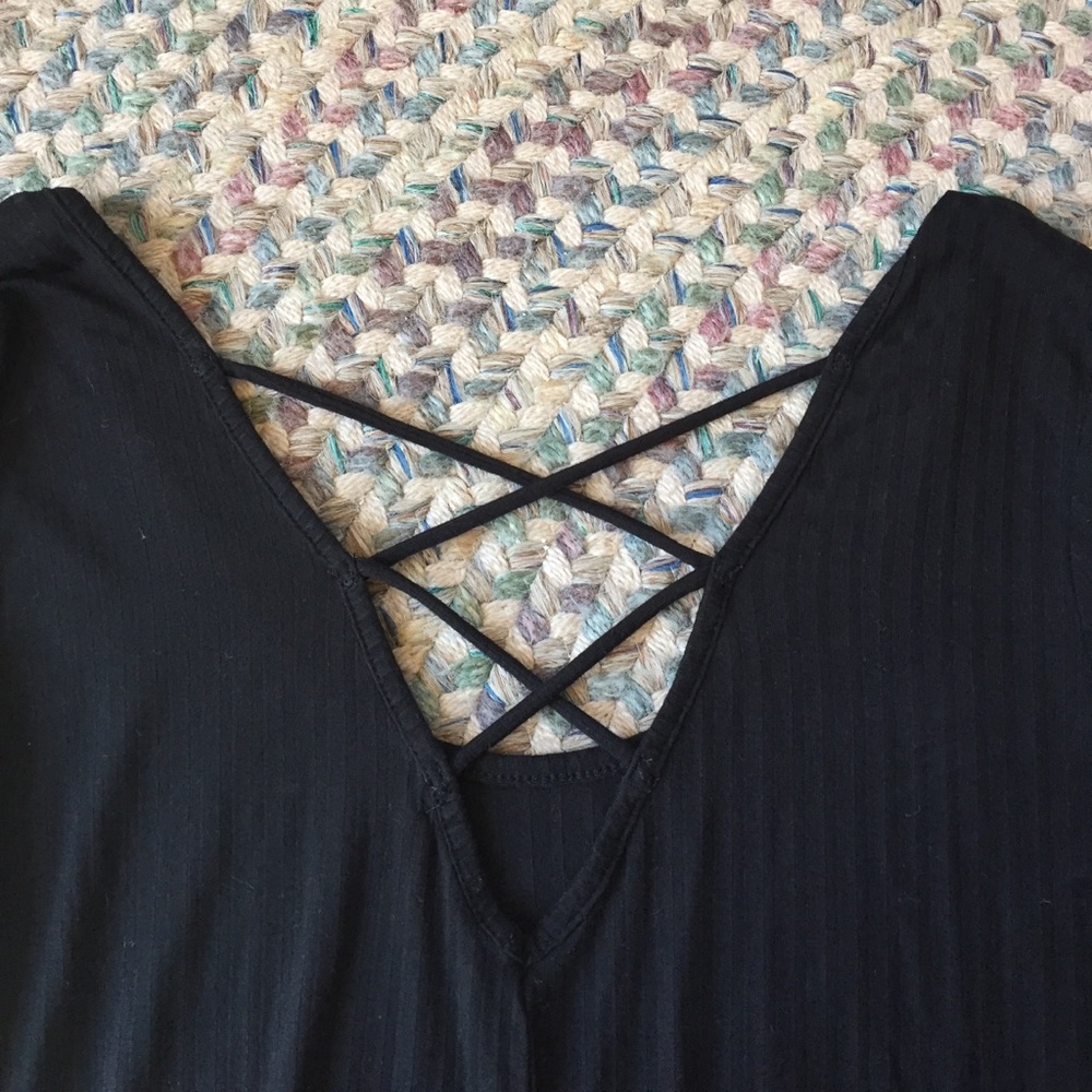 Long sleeve black top with lace up in back